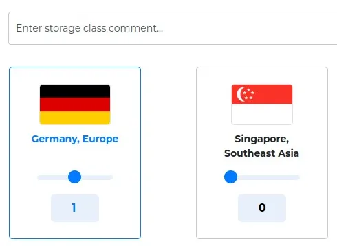 An image of Tebi's interface: setting multiple storage classes and regions for storing data.